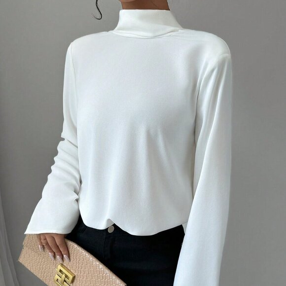 Elegant womens Long Sleeve Fitted Blouse white - Picture 6 of 7